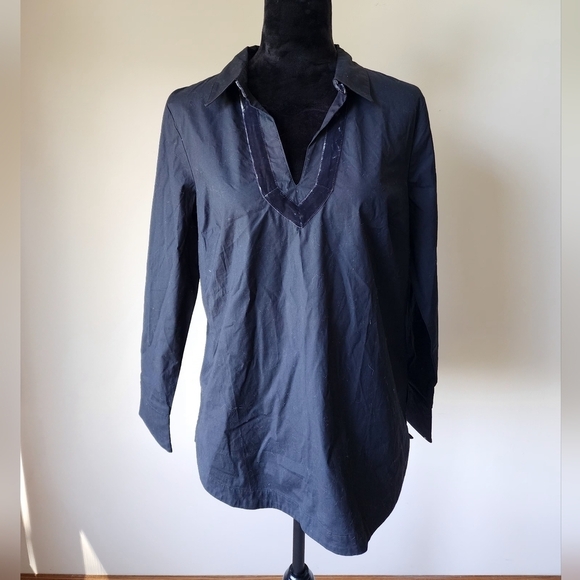 NWT Vineyard Vines Velvet Trim Popover Jet Black Women's Size M. - Picture 1 of 6